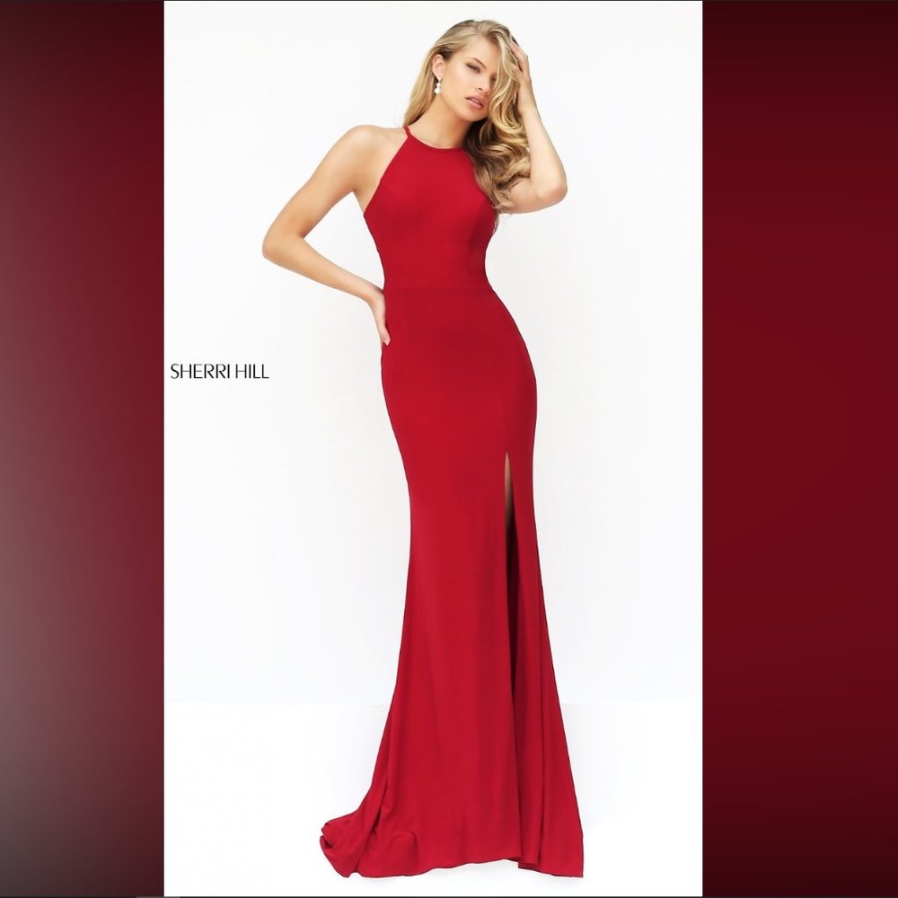 Sherri Hill Long Sleeveless Dress with Open Back